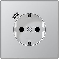 Розетка с заземлением +1хUSB тип C без рамки Jung LS990 metal 1-м. алюминий картинка